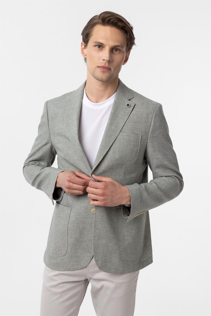 Su Yeşili Slim Fit Düz Mono Yaka 6 Drop Ceket