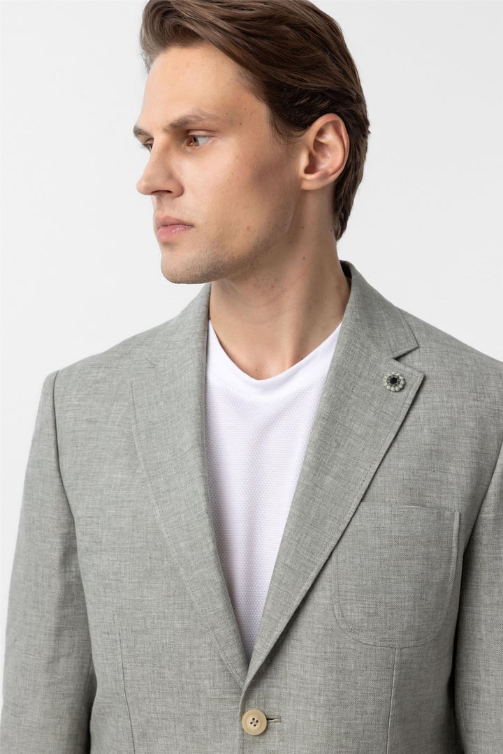 Su Yeşili Slim Fit Düz Mono Yaka 6 Drop Ceket