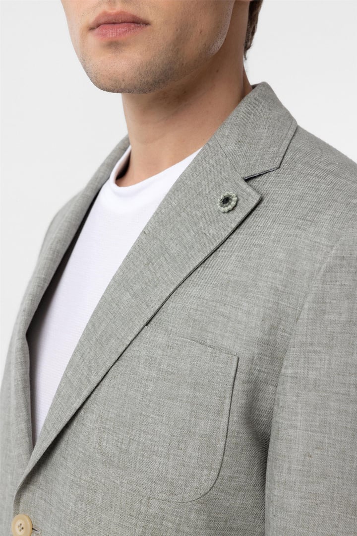 Su Yeşili Slim Fit Düz Mono Yaka 6 Drop Ceket