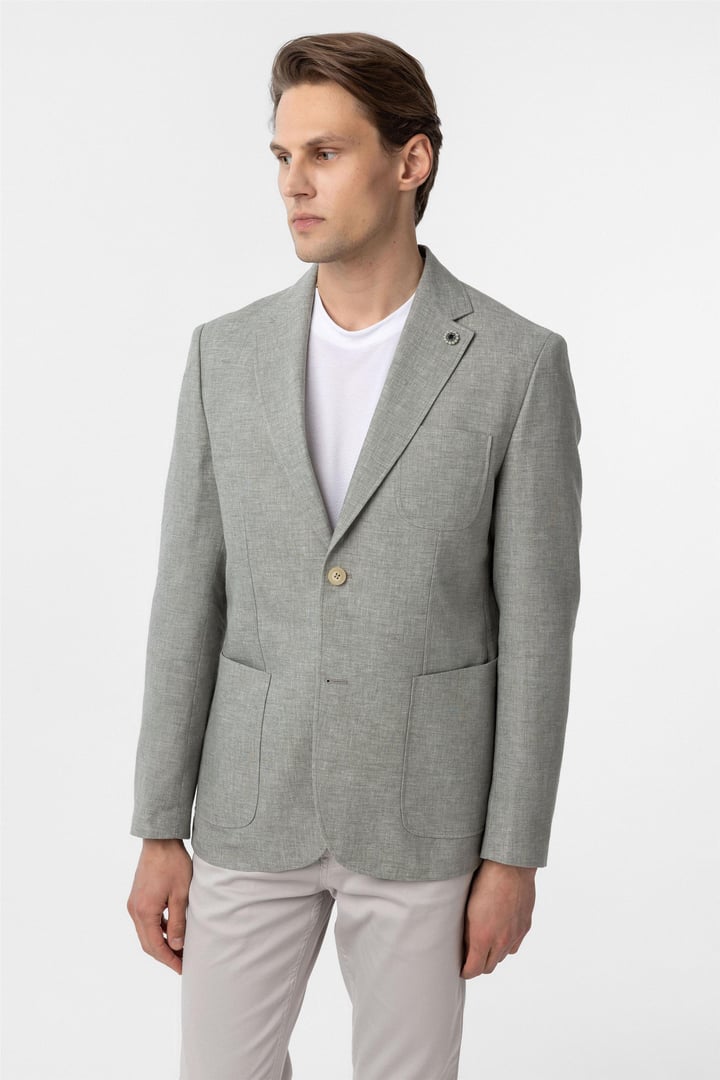Su Yeşili Slim Fit Düz Mono Yaka 6 Drop Ceket