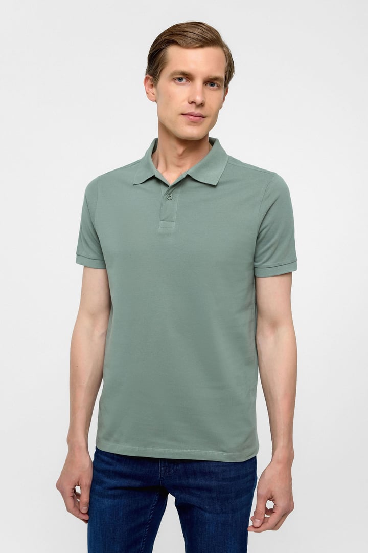 Su Yeşili Slim Düz Polo Yaka Tişört
