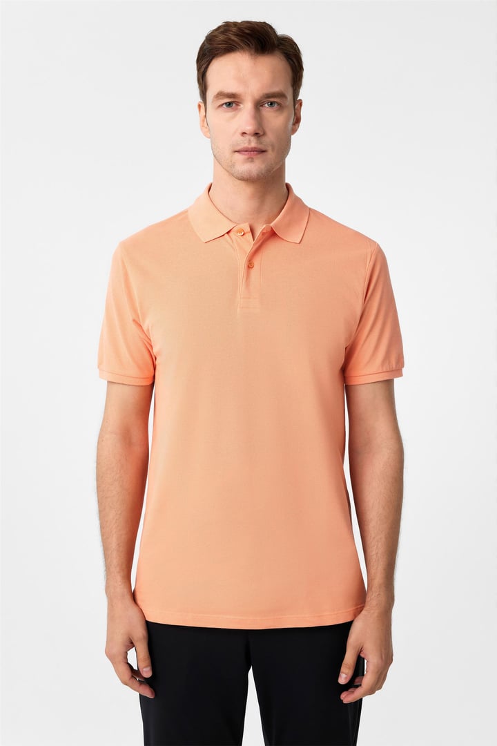 Sütlü Kahve Slim Fit Armürlü Polo Yaka Tişört