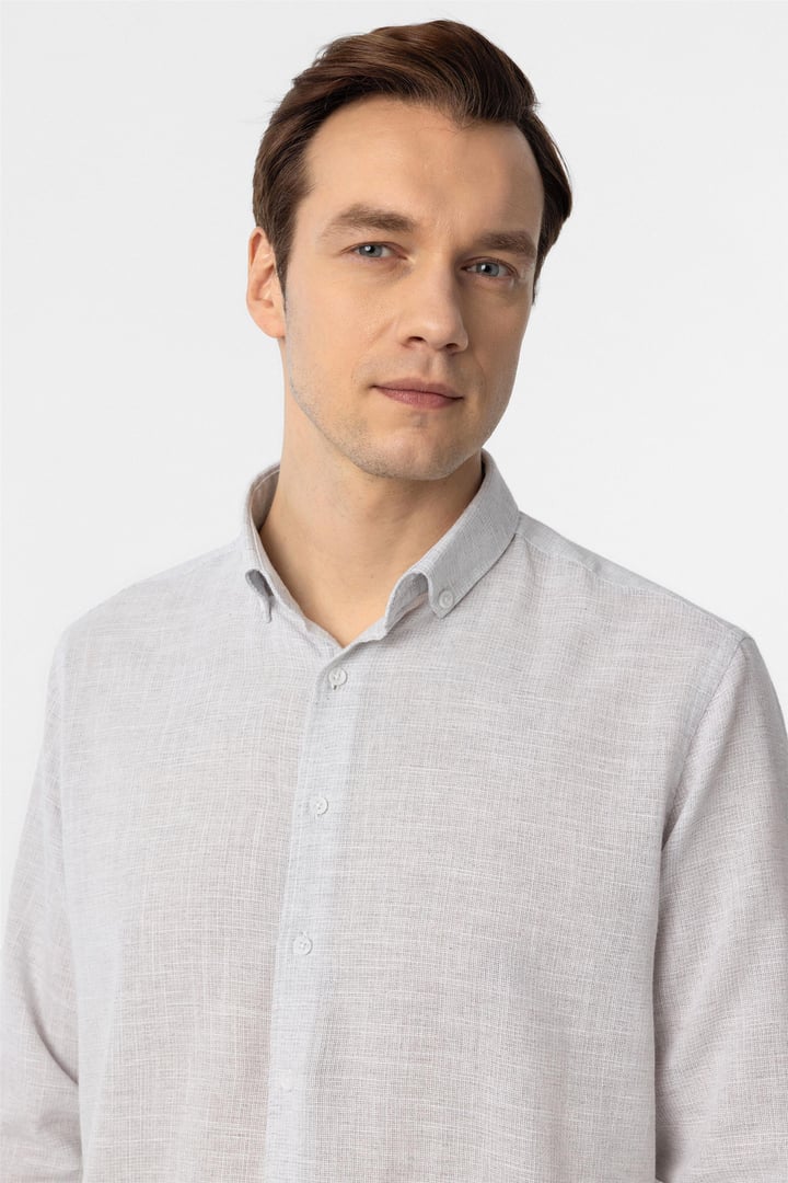 Taş Regular Fit Desenli Düğmeli Yaka Gömlek