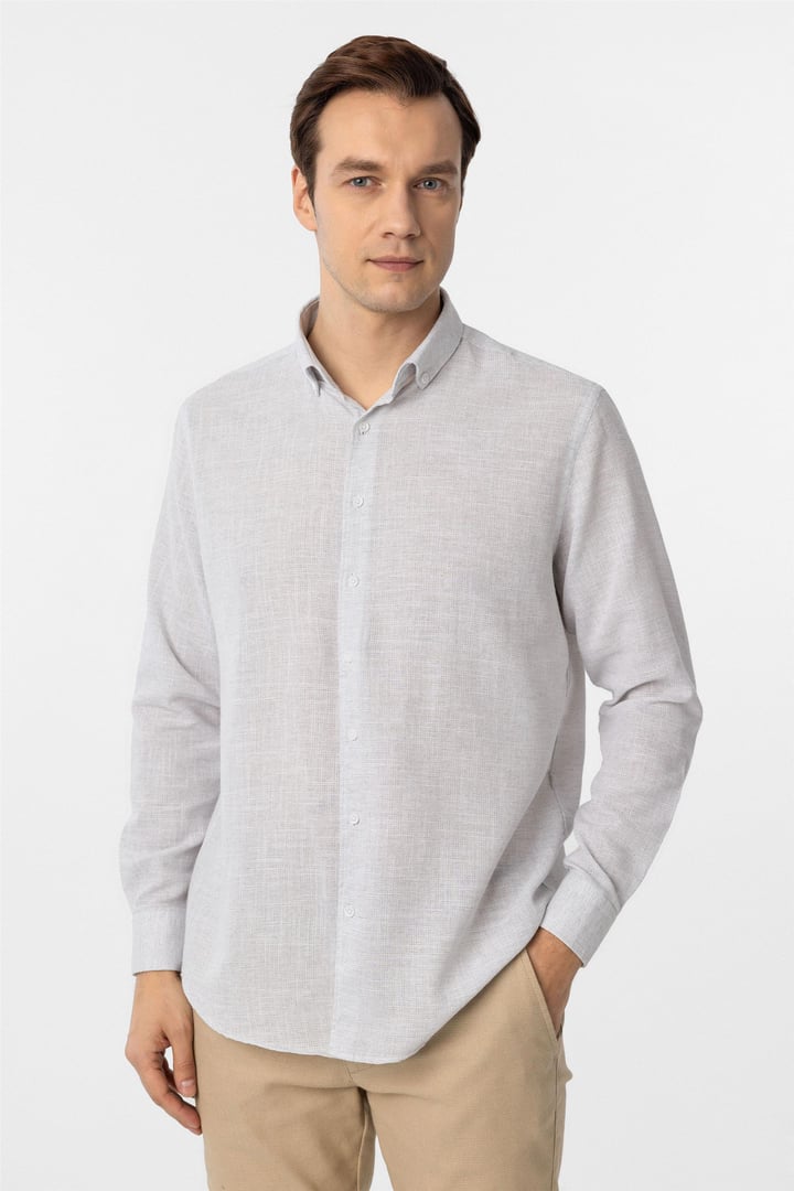 Taş Regular Fit Desenli Düğmeli Yaka Gömlek