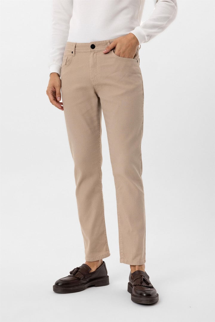 Bej Regular Armürlü Pantolon
