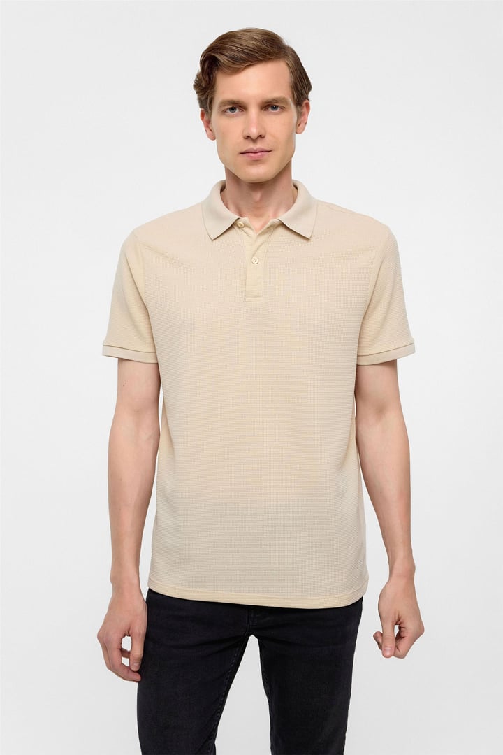 Bej Regular Armürlü Polo Yaka Tişört