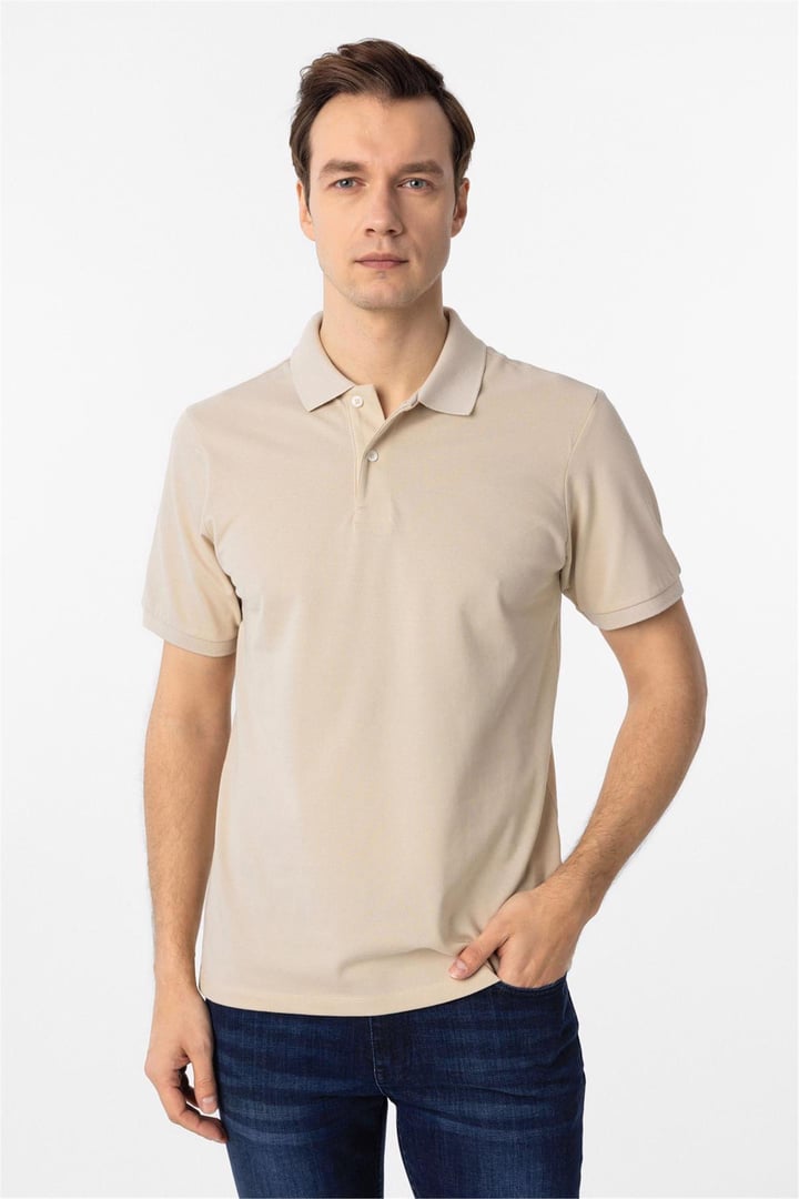 Bej Regular Armürlü Polo Yaka Tişört