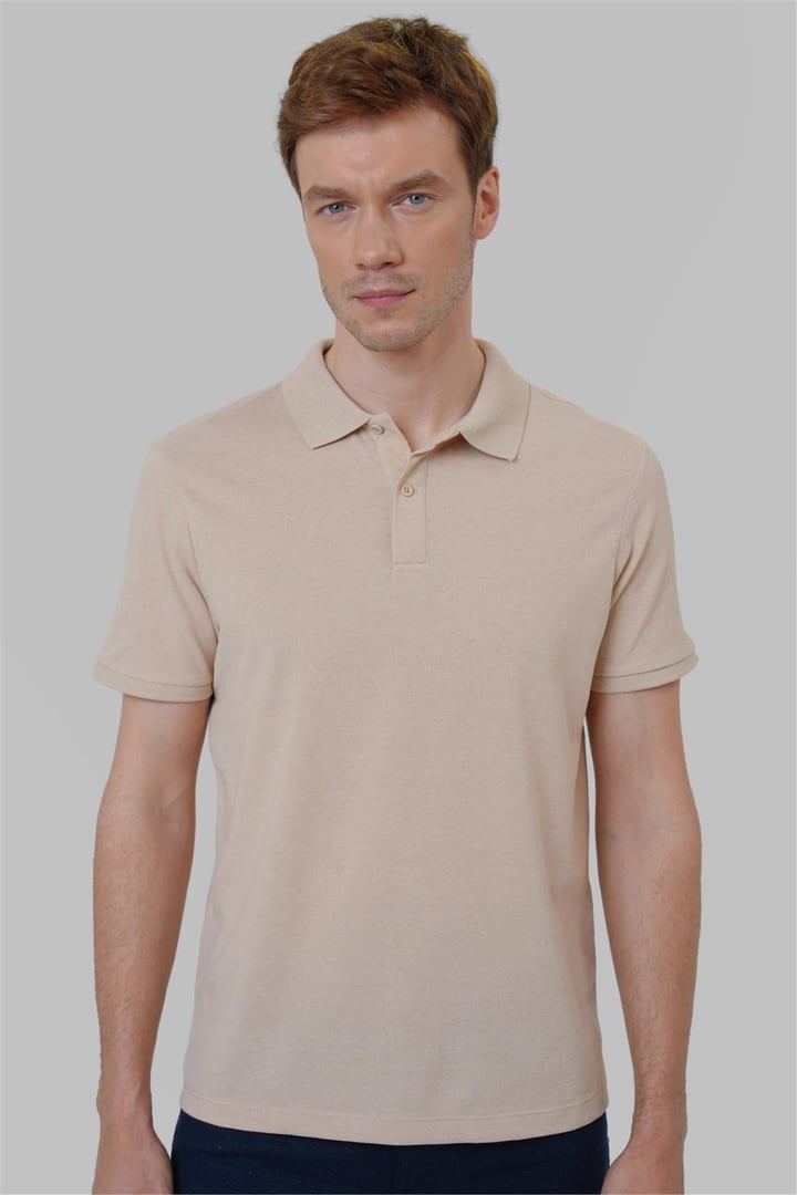 Bej Regular Armürlü Polo Yaka Tişört