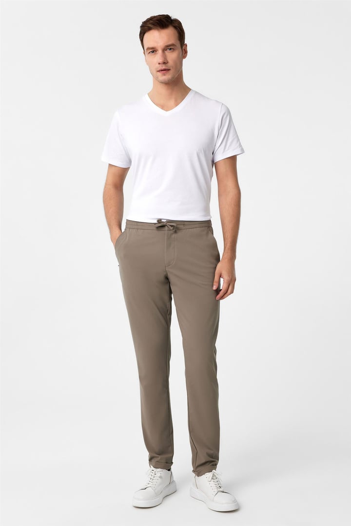 Bej Slim Düz Jogger Pantolon