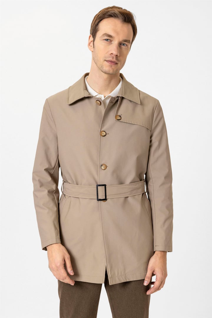 Bej Slim Düz Mont