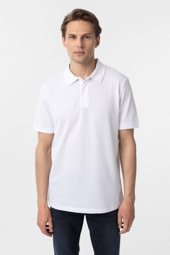 Beyaz Regular Düz Polo Yaka Tişört