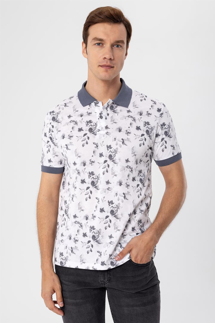 BEYAZ1 Slim Baskılı Polo Yaka  Tişört