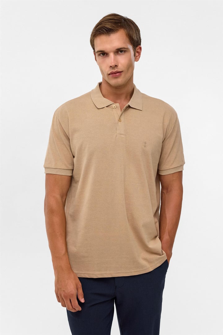 Ekru Regular Armürlü Polo Yaka Tişört