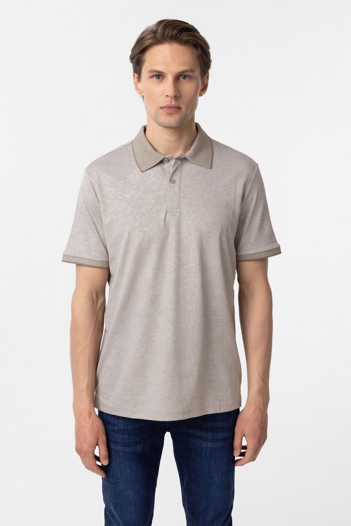 Ekru Regular Baskılı Polo Yaka Tişört