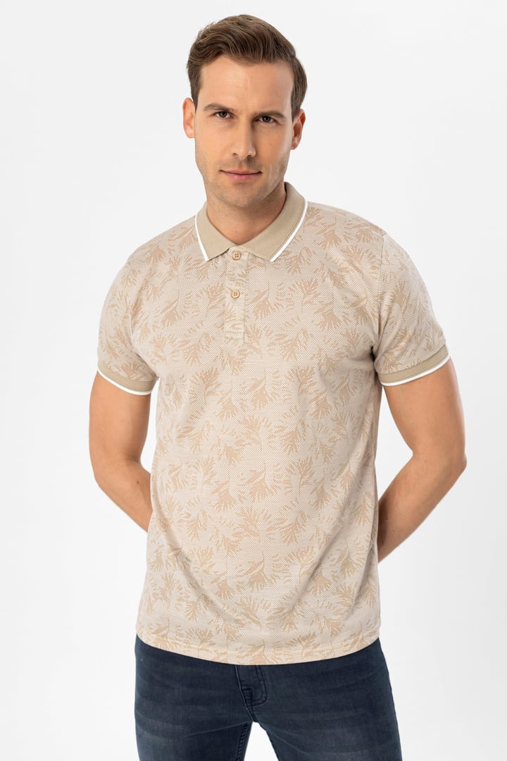 Ekru Slim Armürlü Polo Yaka Tişört
