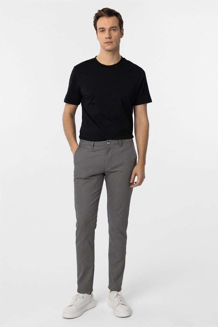 Gri Slim Armürlü Pantolon