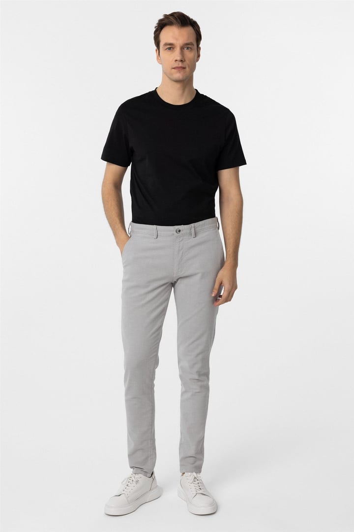 Gri Slim Armürlü Pantolon
