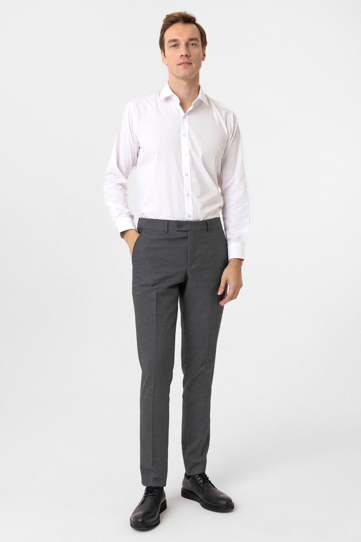 Gri Slim Fit Desenli Kumaş Pantolon
