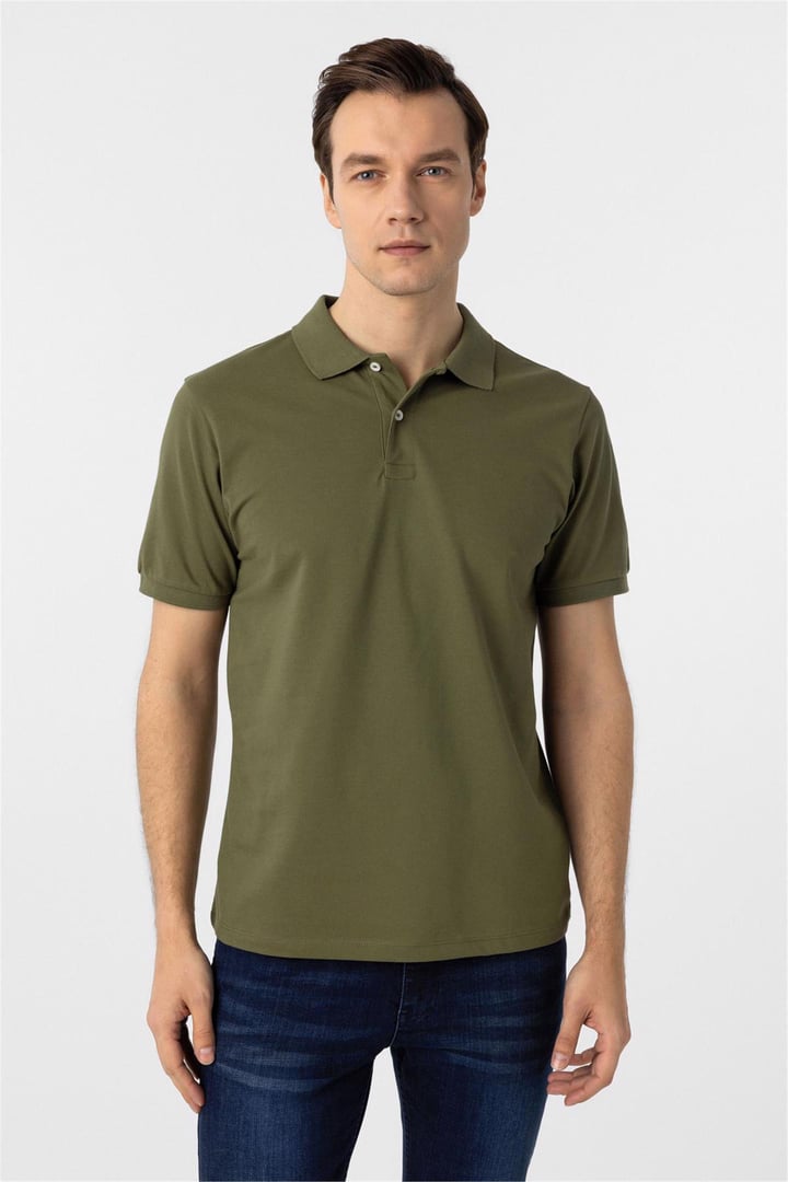 Haki Regular Armürlü Polo Yaka Tişört
