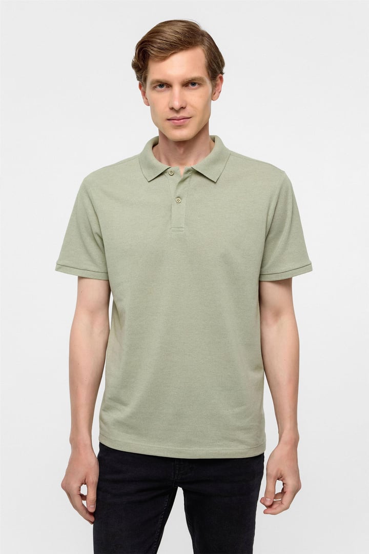 Haki Regular Armürlü Polo Yaka Tişört