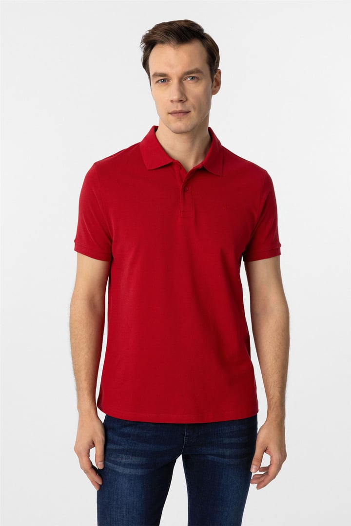 Kırmızı Slim Düz Polo Yaka Tişört
