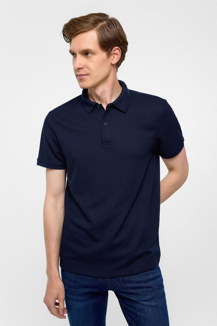 Lacivert Regular Armürlü Polo Yaka Tişört