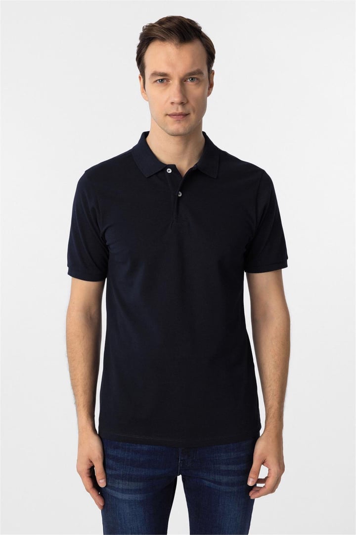 Lacivert Regular Armürlü Polo Yaka Tişört