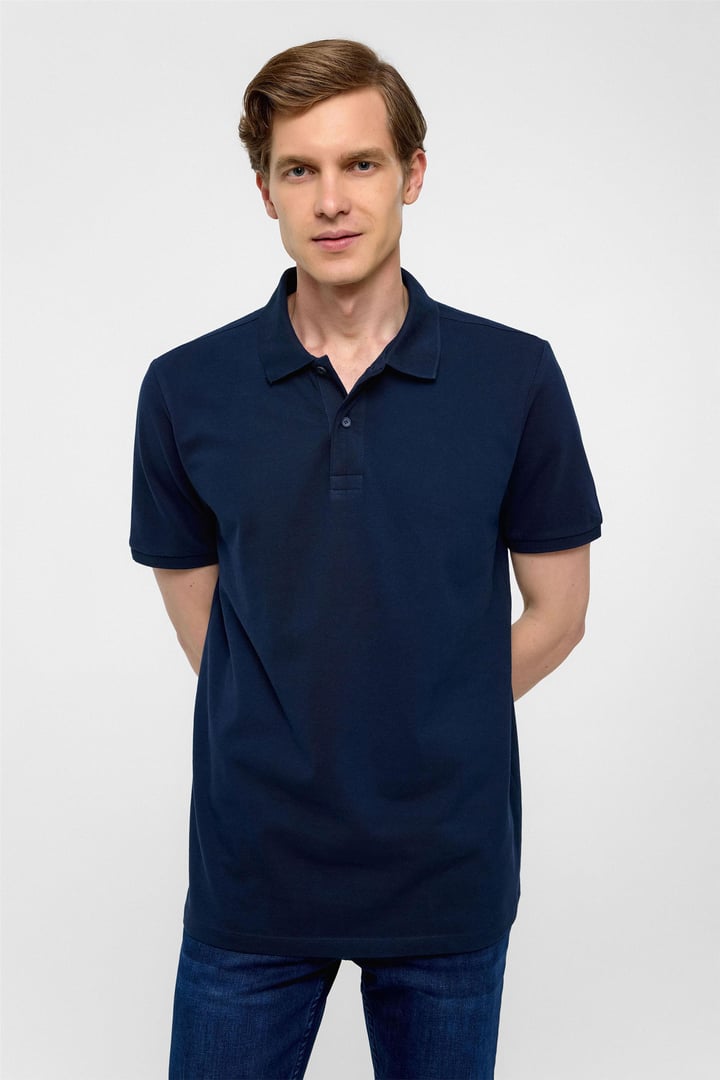 Lacivert Regular Armürlü Polo Yaka Tişört