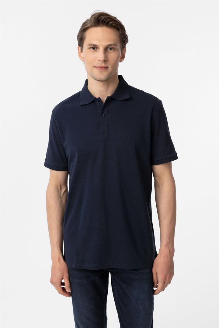 Lacivert Regular Armürlü Polo Yaka Tişört
