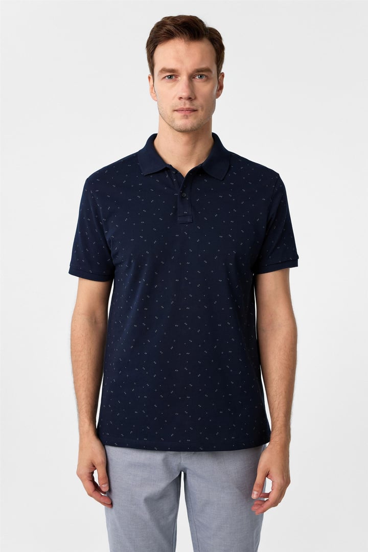 Lacivert Regular Baskılı Polo Yaka Tişört