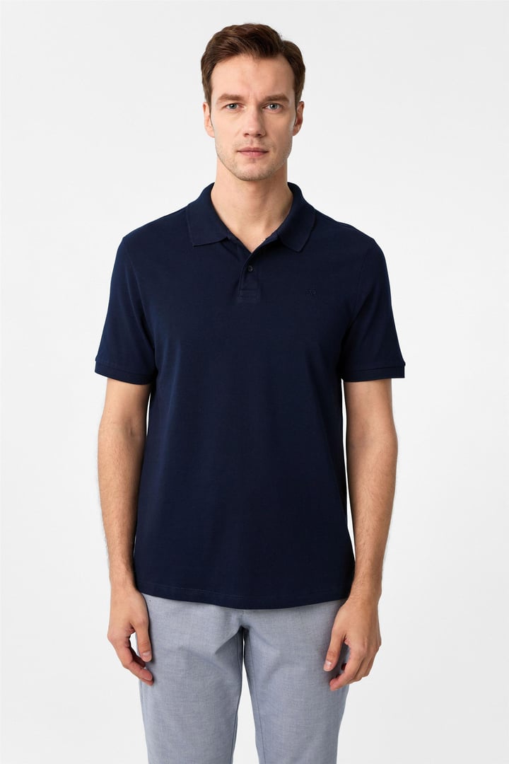 Lacivert Regular Düz Polo Yaka Tişört