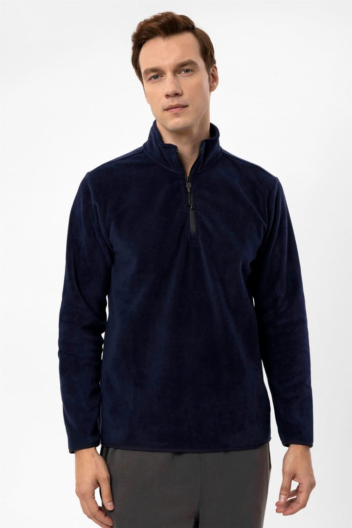 Lacivert Regular Düz Sivri Yaka  Sweatshirt