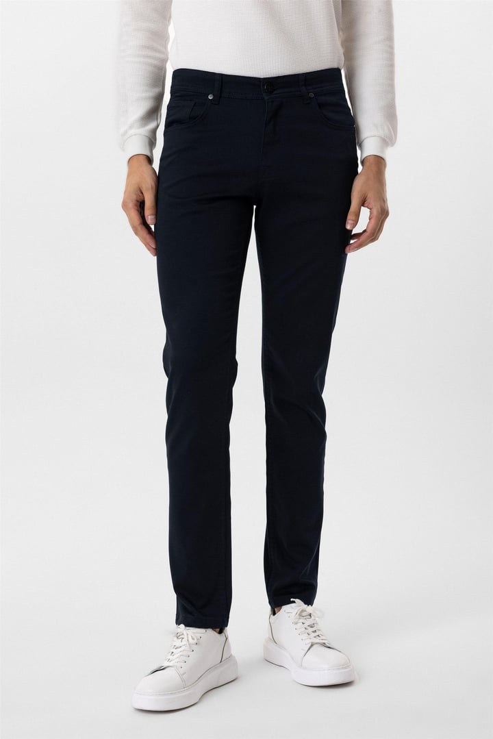 Lacivert Slim 5 Cep Kalıp Düz Pantolon