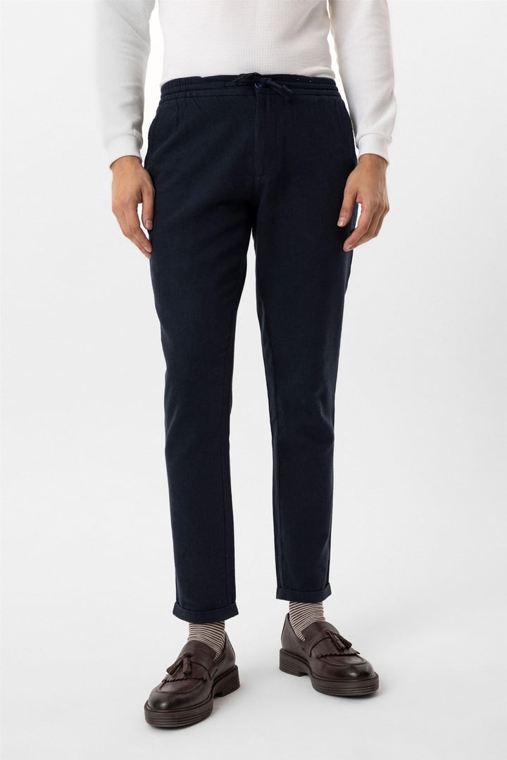 Lacivert Slim Armürlü Jogger Pantolon