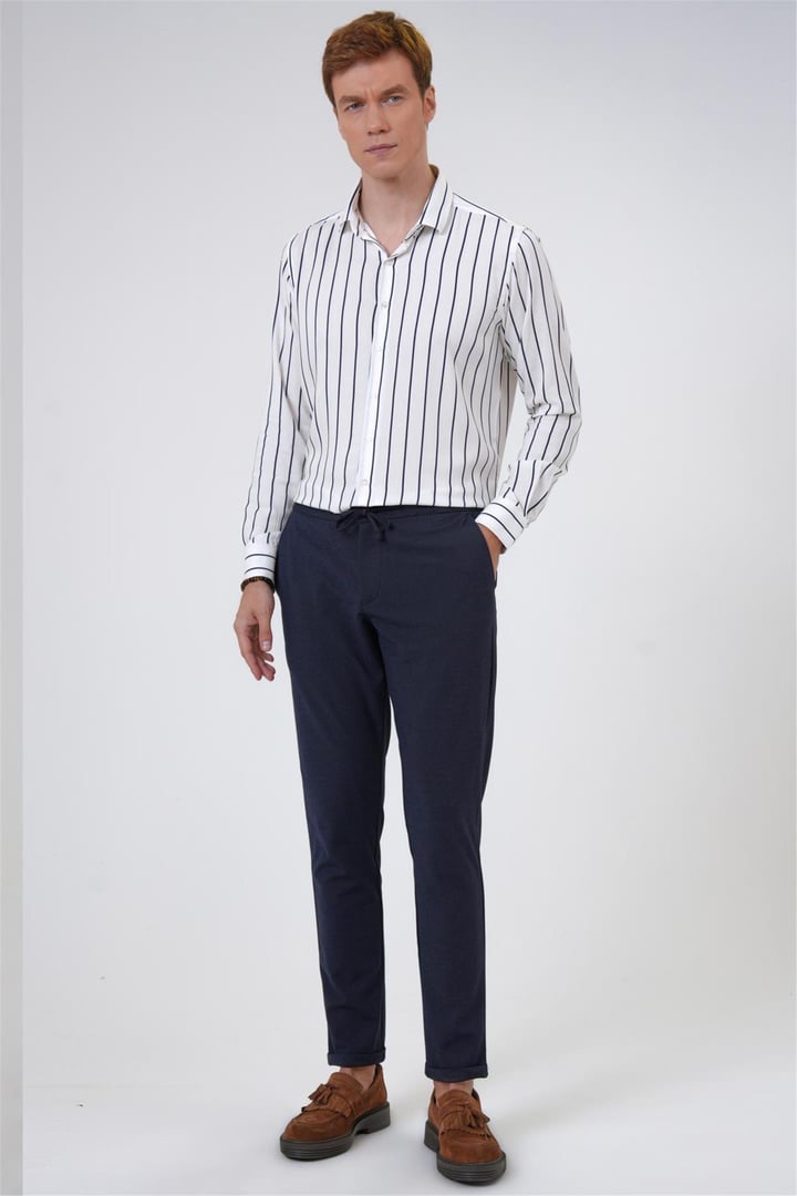 Lacivert Slim Armürlü Jogger Pantolon