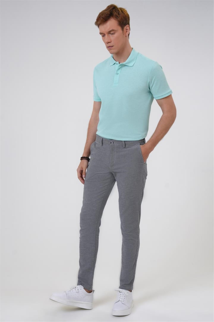 Lacivert Slim Armürlü Pantolon