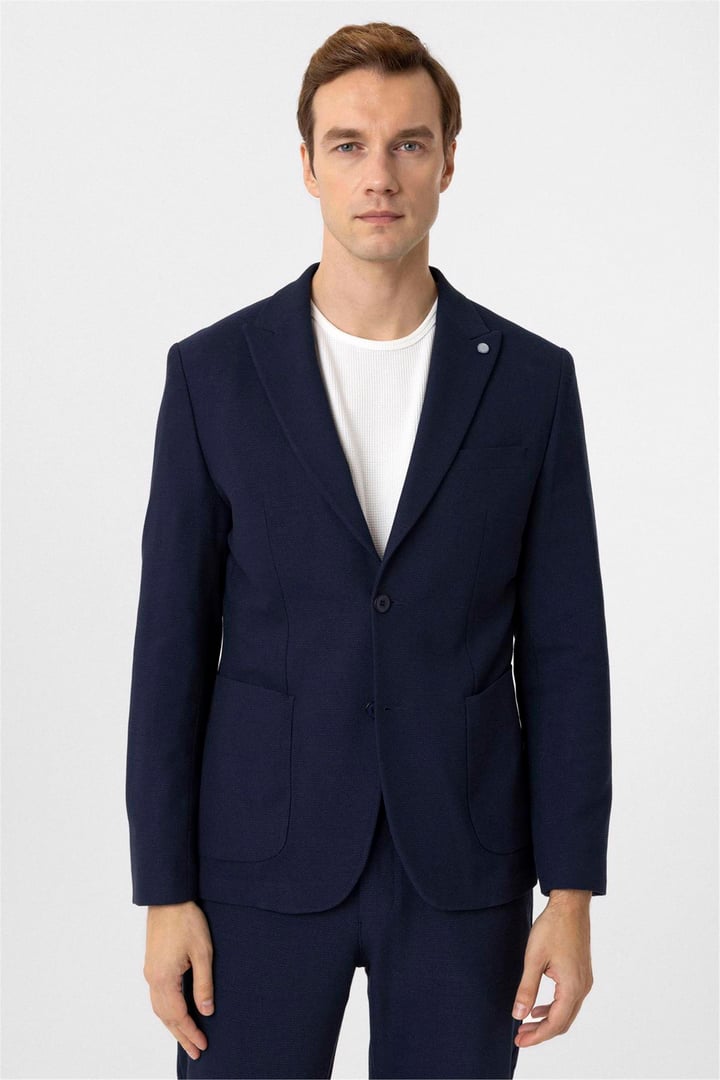 Lacivert Slim Desenli Mono Yaka 6 Drop Takım Elbise