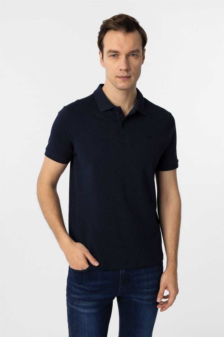 Lacivert Slim Düz Polo Yaka Tişört