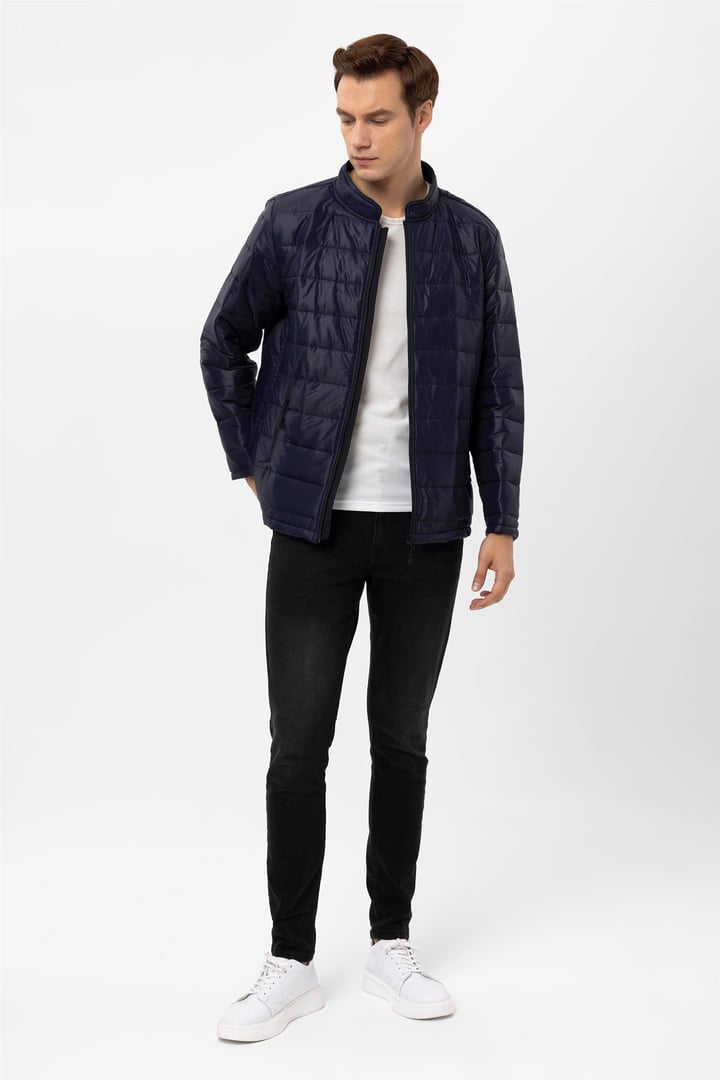 Lacivert Slim Kapitone Mont