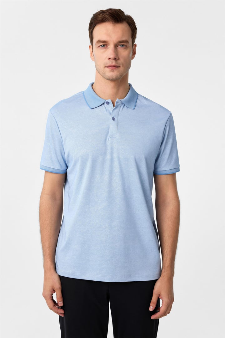 Saks Mavi Regular Baskılı Polo Yaka Tişört
