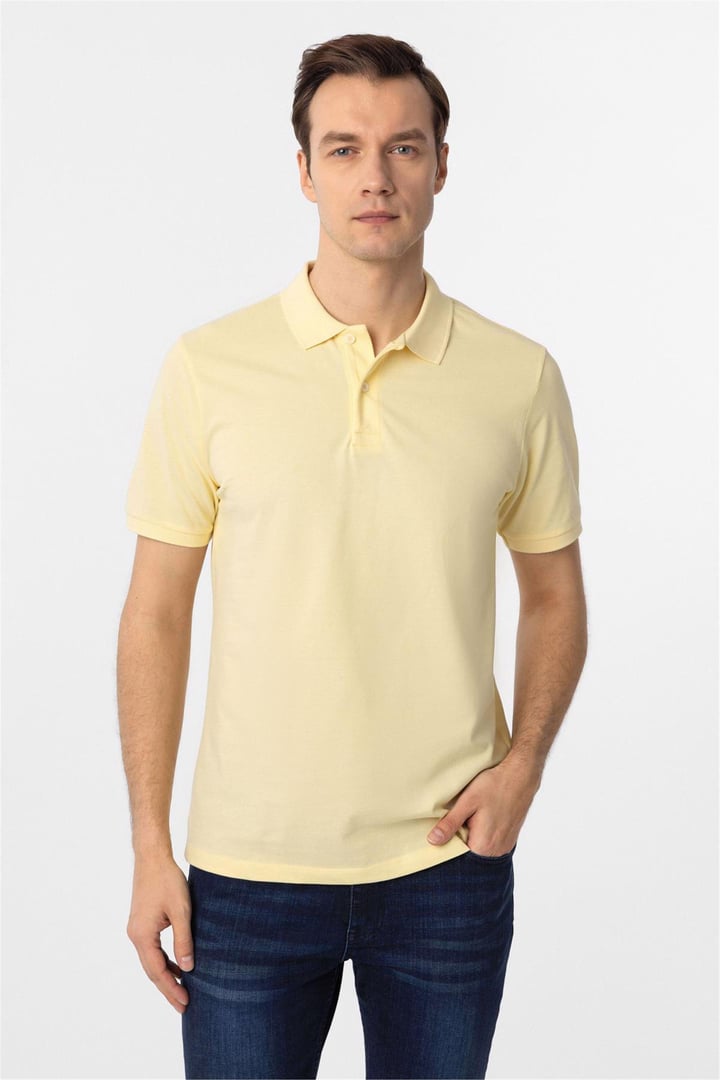 Sarı Regular Armürlü Polo Yaka Tişört