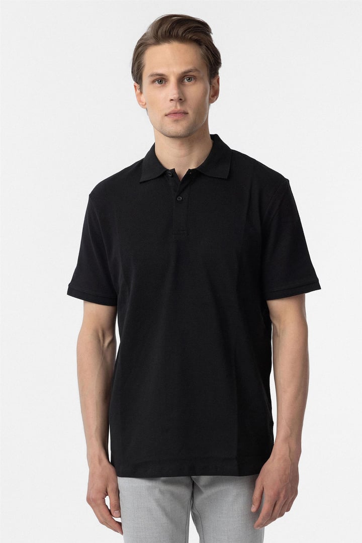 Siyah Regular Armürlü Polo Yaka Tişört