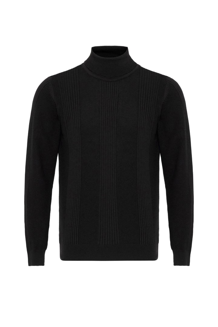 Siyah Regular Desenli Polo Yaka Triko