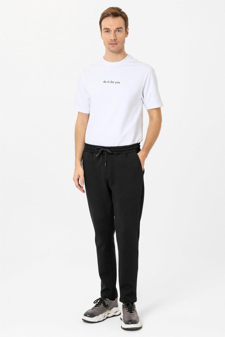 Siyah Regular Düz Jogger Pantolon