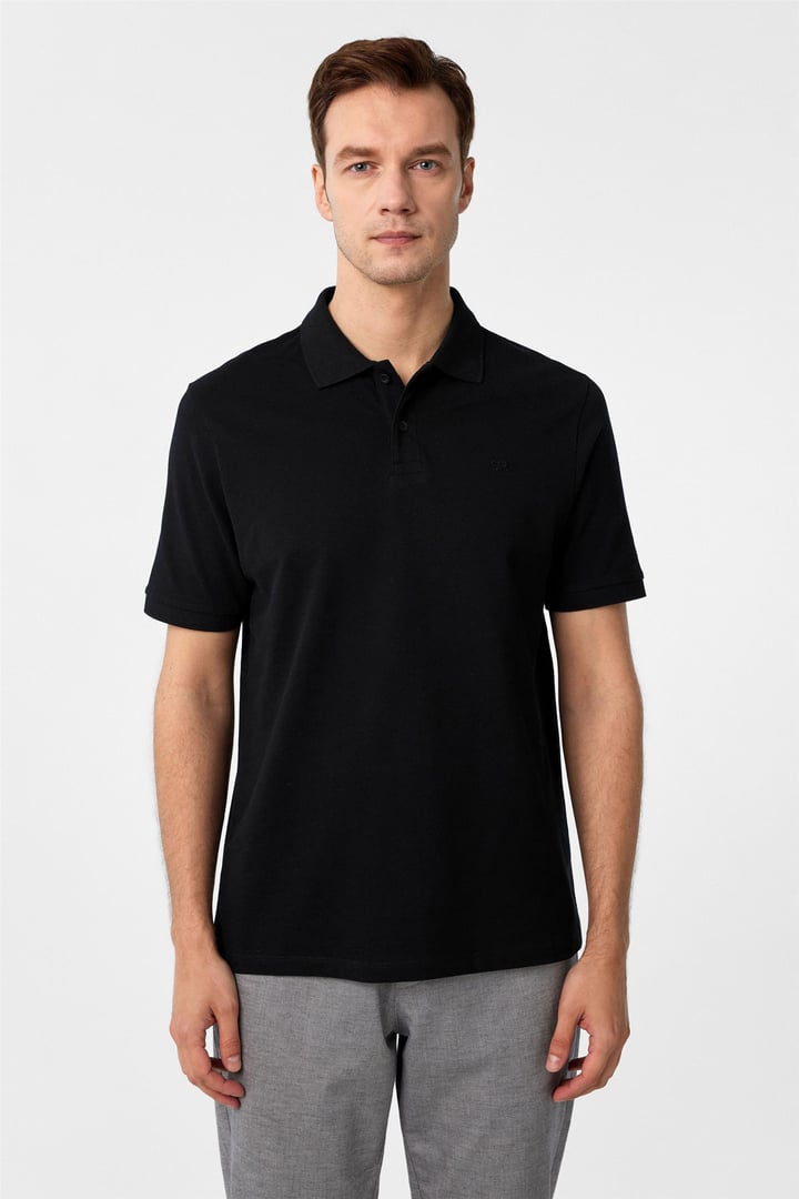 Siyah Regular Düz Polo Yaka Tişört