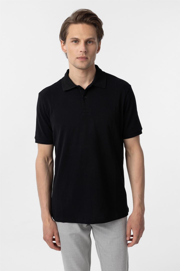 Siyah Regular Düz Polo Yaka Tişört