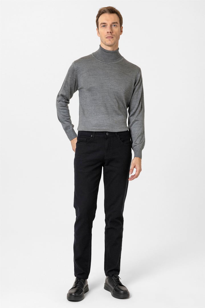 Siyah Slim Armürlü Pantolon