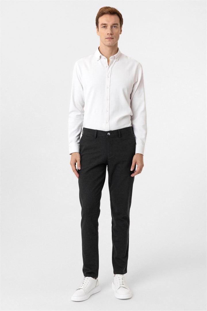 Siyah Slim Armürlü Pantolon