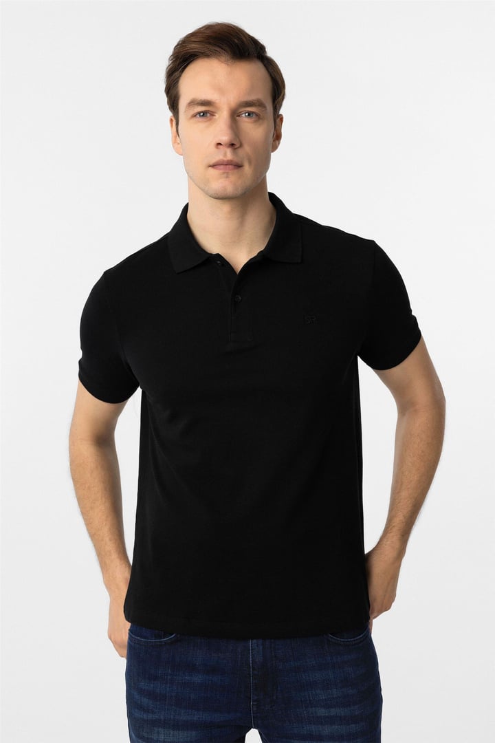 Siyah Slim Düz Polo Yaka Tişört