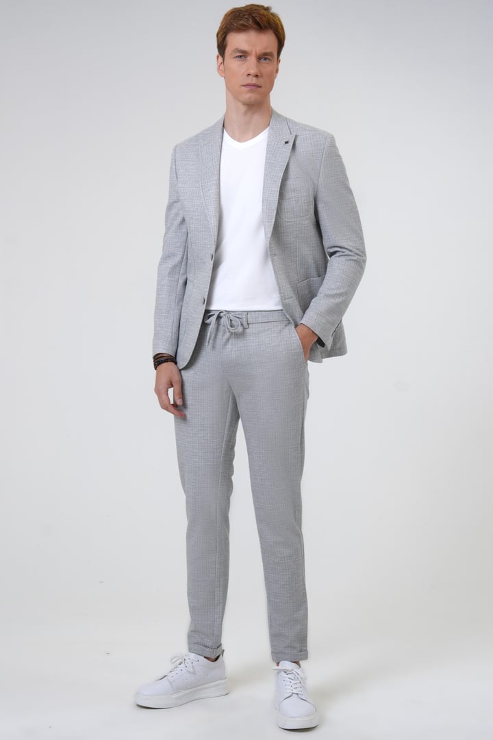 Taş Slim Fit Armürlü Sivri Yaka 6 Drop Klasik Takım Elbise